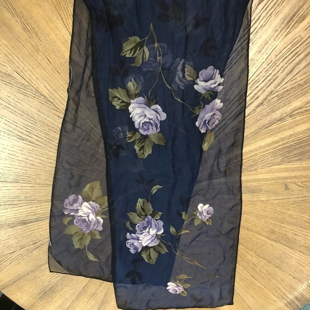 Blue Floral Chiffon Scarf